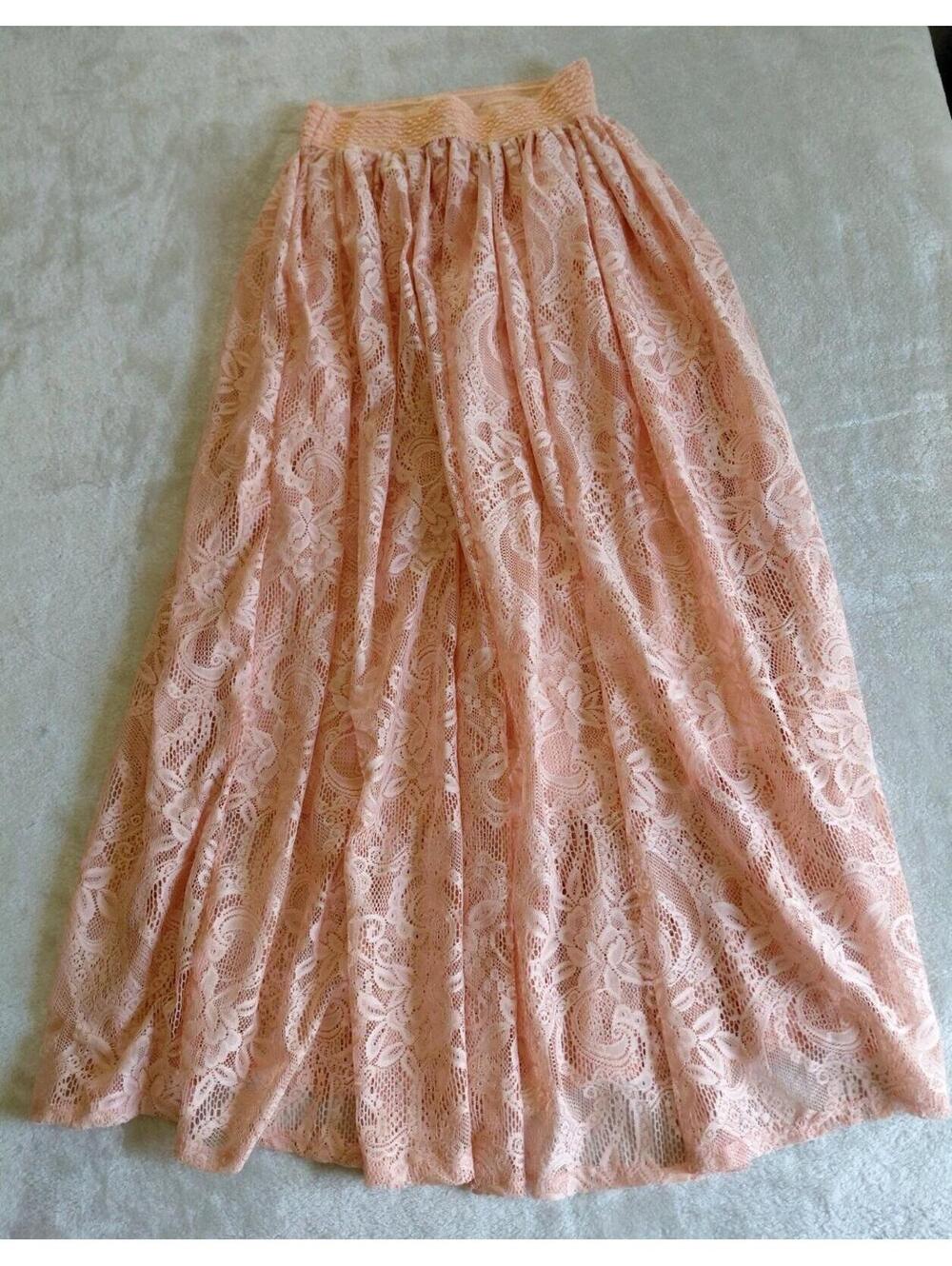 Magic Brand Skirt Medium Pink Lace Floral Long Length High Waist Festival